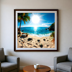 Teal Watercolor Sea Turtle Coastal Zen Photo Print