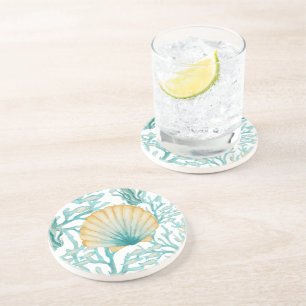 Teal Watercolor SeaShell Coaster