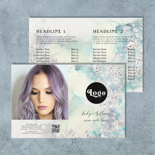 Teal watercolor silver glitter bifold brochure (Creator Uploaded)