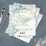 Teal watercolor silver glitter flyer<br><div class="desc">elegant beauty salon flyer</div>