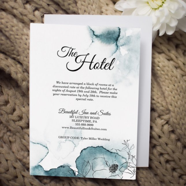 Teal Watercolor Sketch Wedding Accommodation Enclosure Card (Creator Uploaded)