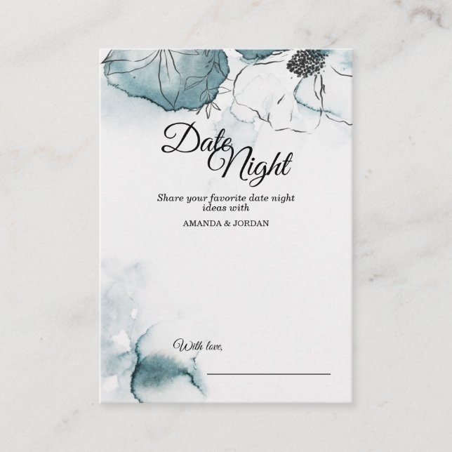 Teal Watercolor Sketch Wedding Date Night Advice (Front)