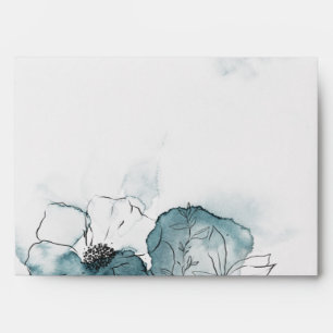 Teal Watercolor Sketch Wedding Invitation Envelope