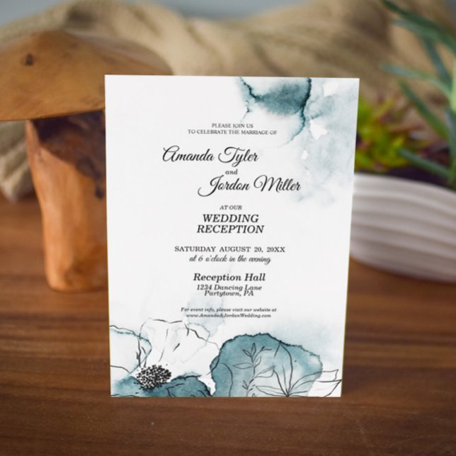 Teal Watercolor Sketch Wedding Reception Invitation (Creator Uploaded)
