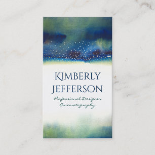 Teal Watercolors and Gold Confetti Dots Modern Business Card