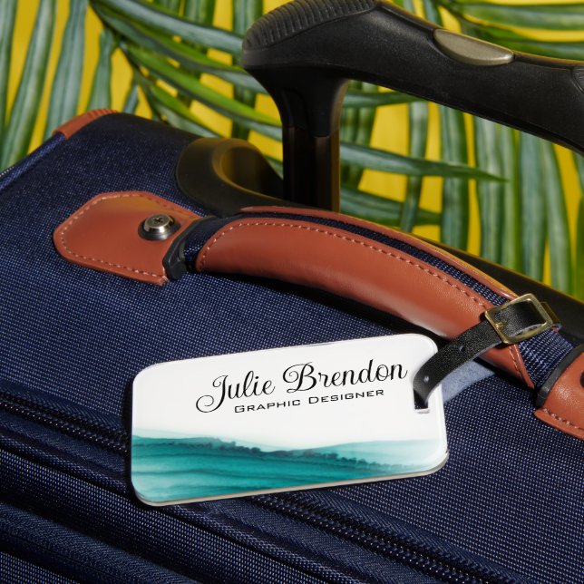 Teal Watercolour Modern Elegant Custom Business Luggage Tag (Front Insitu 3)