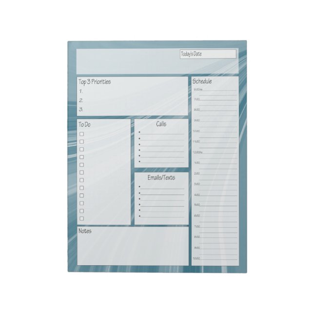 Teal Wave Daily Planner Schedule Notepad (Rotated)