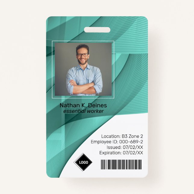 Teal Wave | Employee Photo ID Company Security Badge (Front)