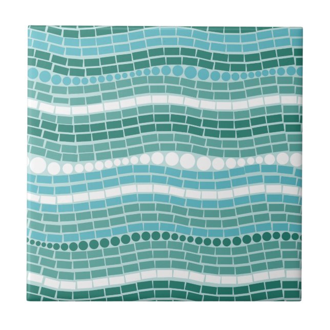 Teal Waves Aqua Turquoise Abstract Ocean Blue Tile (Front)