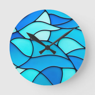 Teal Waves of Glass  Round Clock