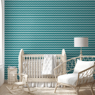 Teal Wavy Ric Rac Striped Pattern Wallpaper