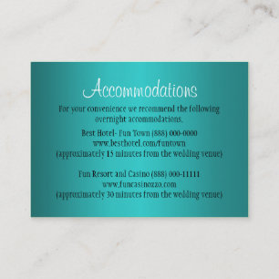 Teal Wedding Accommodation - Reception Cards