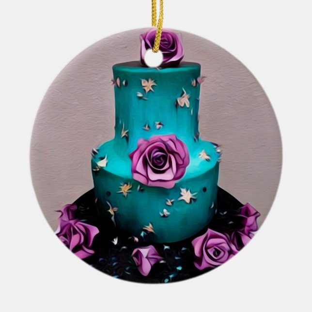 Teal Wedding Cake Ceramic Ornament (Front)