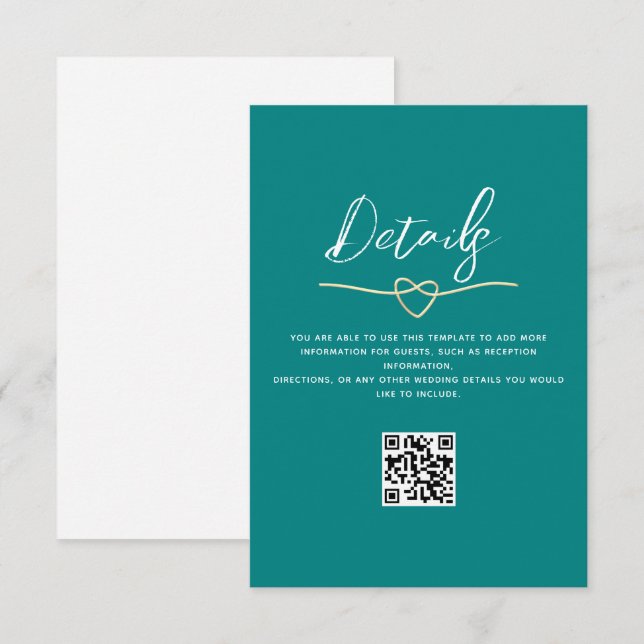 Teal Wedding Details QR Code Enclosure Card (Front/Back)