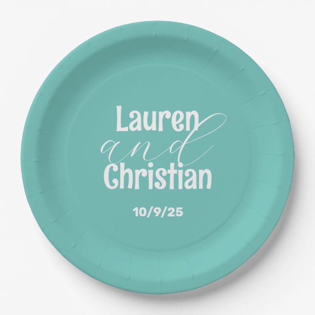 Teal Wedding  Paper Plates (Front)