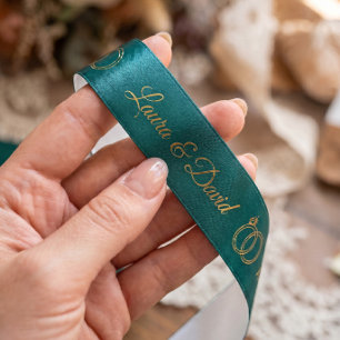 Teal Wedding Personalized Name Ribbon Satin Ribbon