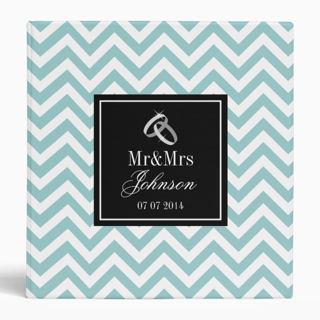 Teal wedding photo album | chevron pattern binder (Front)