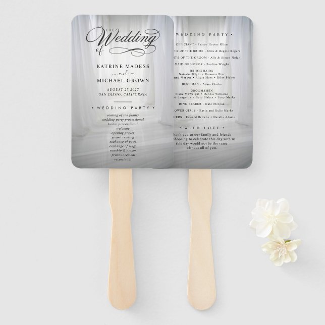 Teal Wedding Program Hand Fan (Front and Back)