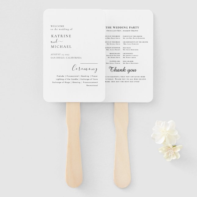 Teal Wedding Program Hand Fan (Front and Back)