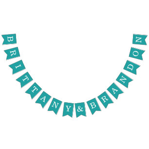 Teal Wedding Simple Bride and Groom Names Classic Bunting Flags