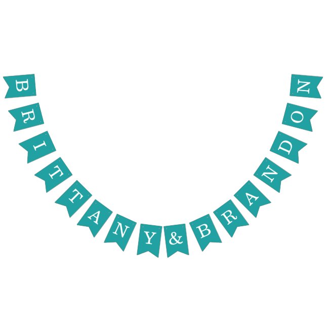 Teal Wedding Simple Bride and Groom Names Classic Bunting Flags (All)