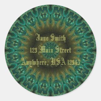Teal Wheel Kaleidoscope Classic Round Sticker
