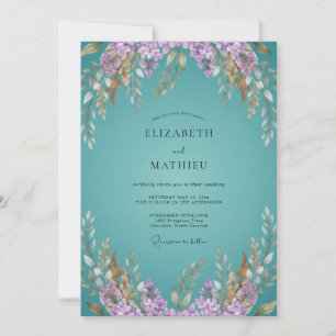 Teal Whimsical Bloom Wedding Invitation