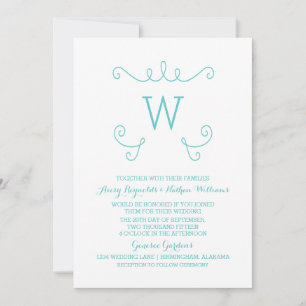 Teal Whimsical Flourish Monogram Wedding Invite