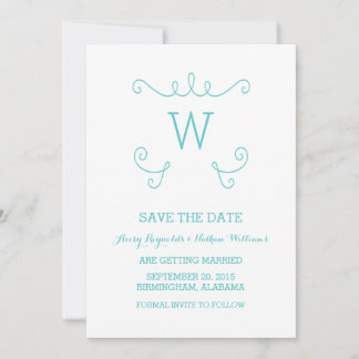 Teal Whimsical Flourish Save the Date Invite