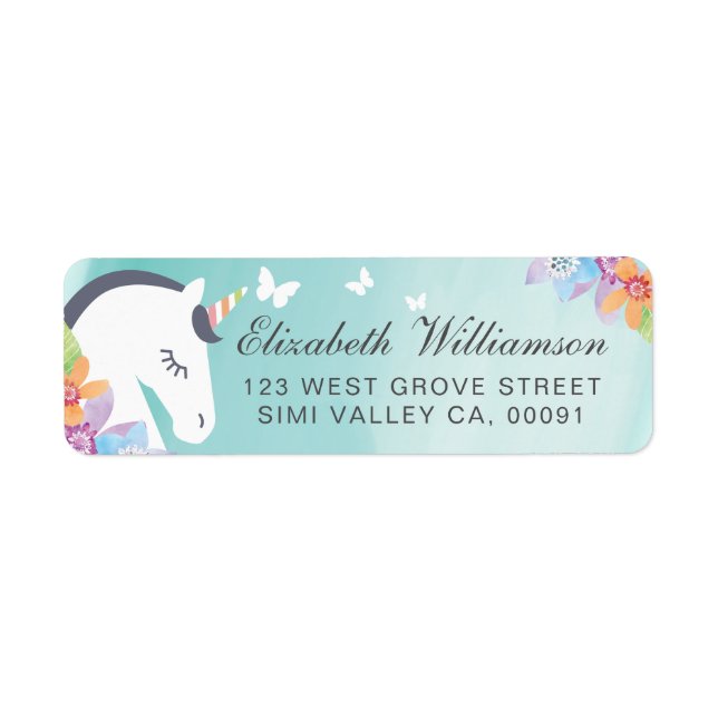 Teal Whimsical Magical Unicorn Butterfly & Florals (Front)