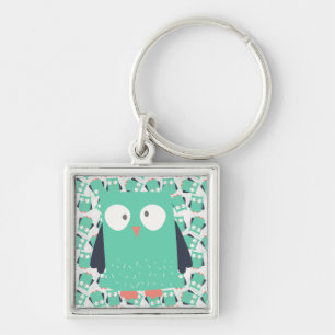 Teal Whimsical Owl Keychain