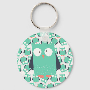 Teal Whimsical Owl Keychain