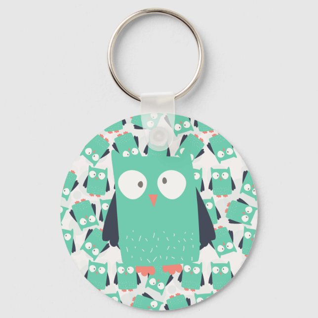 Teal Whimsical Owl Keychain (Front)
