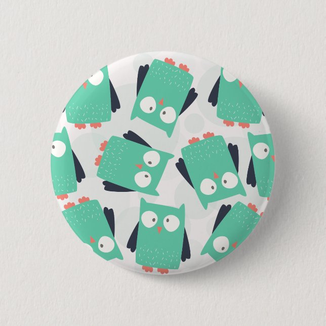 Teal Whimsical Owls 2 Inch Round Button (Front)