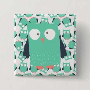 Teal Whimsical Owls 2 Inch Square Button