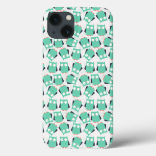 Teal Whimsical Owls iPhone 13 Case