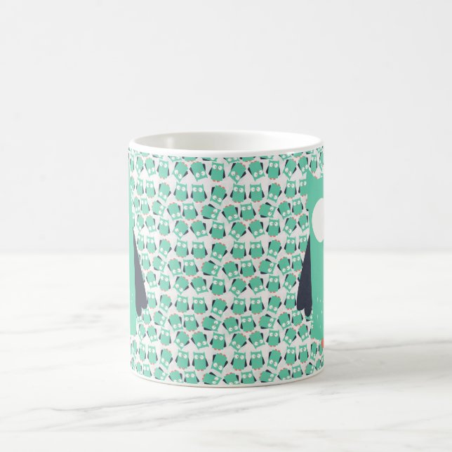 Teal Whimsical Owls Coffee Mug (Center)