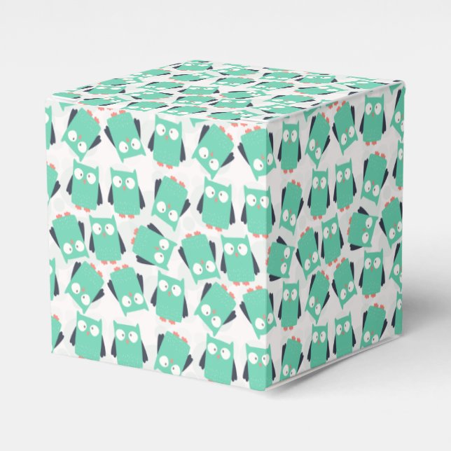 Teal Whimsical Owls Favor Box (Front Side)