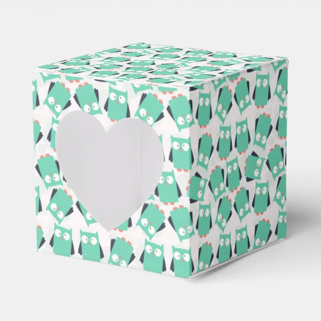 Teal Whimsical Owls Favor Box (Front Side)