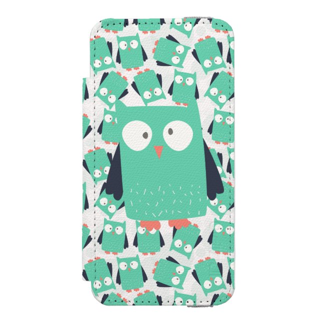 Teal Whimsical Owls Incipio iPhone Wallet Case (Folio Front)