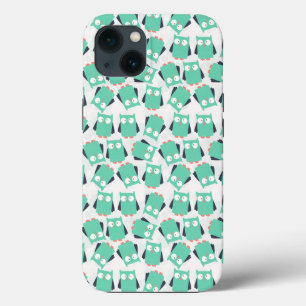 Teal Whimsical Owls iPhone 13 Case