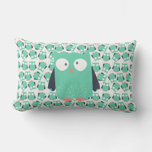 Teal Whimsical Owls Lumbar Pillow (Front)