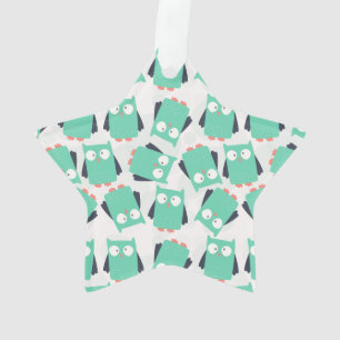 Teal Whimsical Owls Ornament