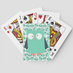 Teal Whimsical Owls Playing Cards