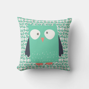 Teal Whimsical Owls Throw Pillow