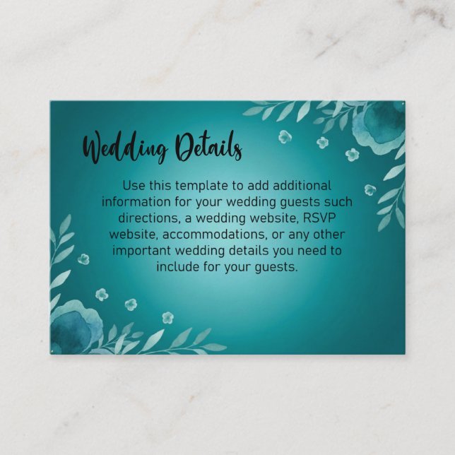 Teal Whisper Blooms Wedding Enclosure Card (Front)