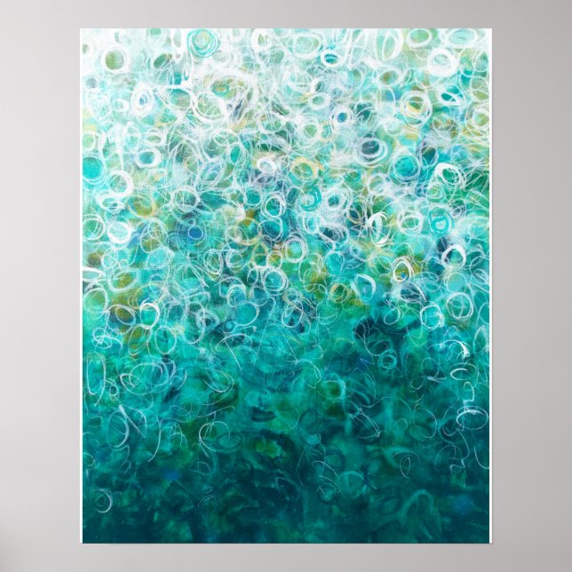 Teal White Abstract Ombre Painting 16x20 Print (Front)