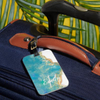 Teal & White Agate Marble Abstract Name Monogram