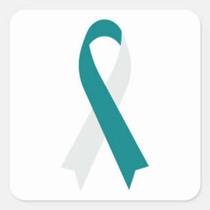Teal & White Awareness Ribbon by Janz White Square Sticker