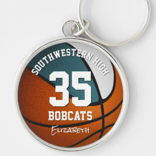 teal white basketball girls boys team mascot name keychain